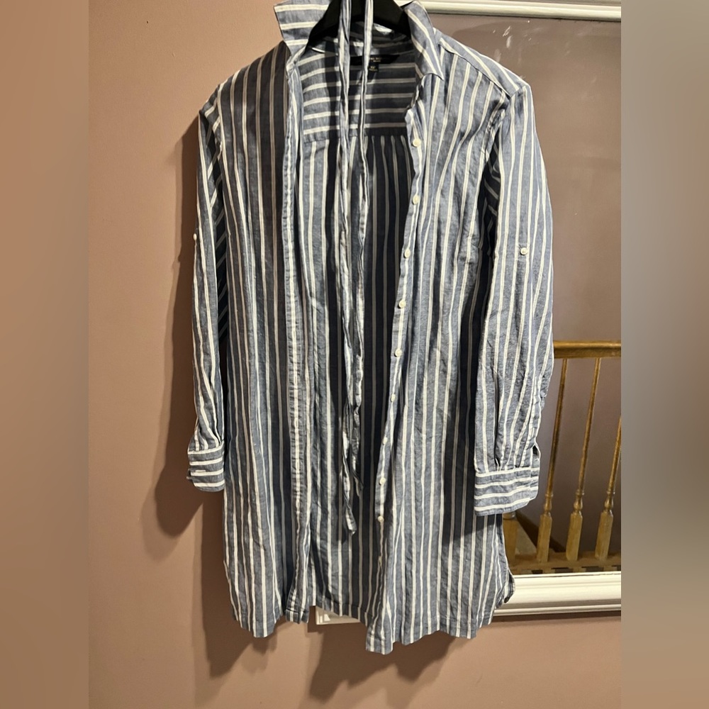 Long sleeve jeans type striped dress / long shirt
